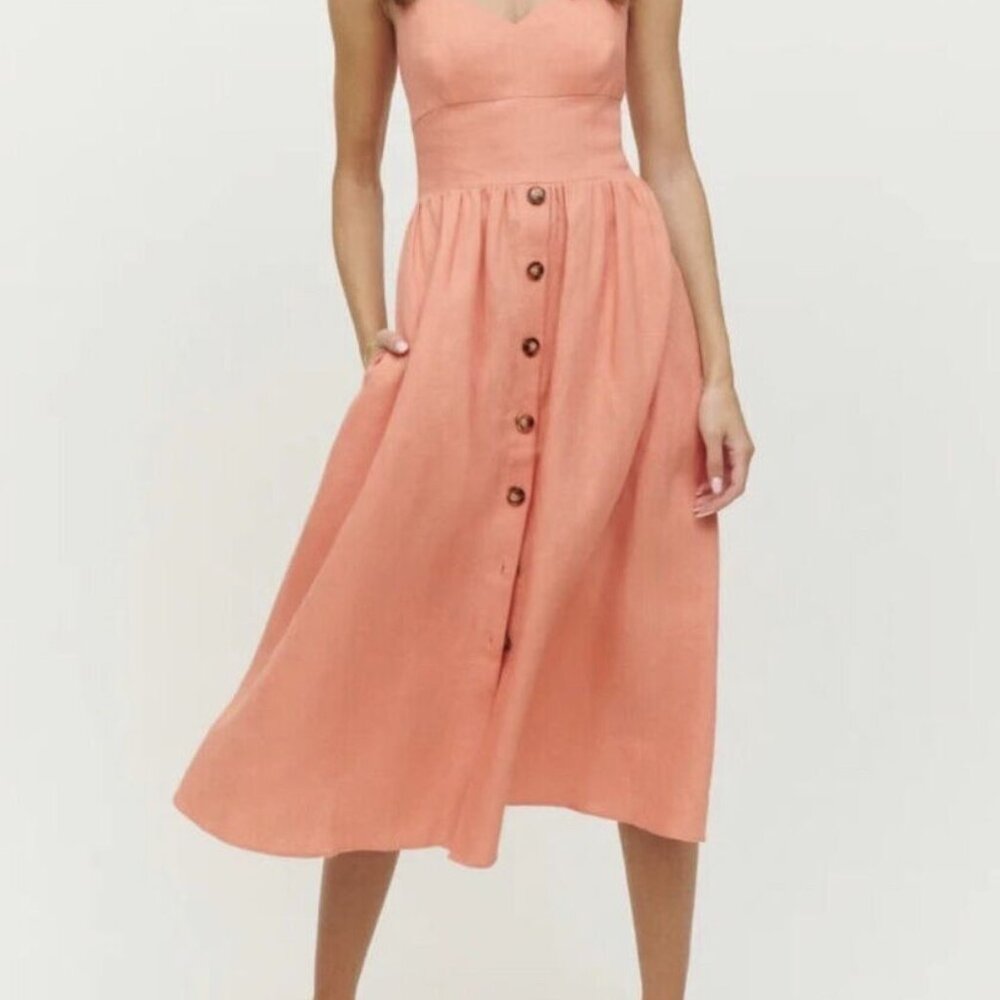 Reformation Cale linen dress size 2 peachy-orange